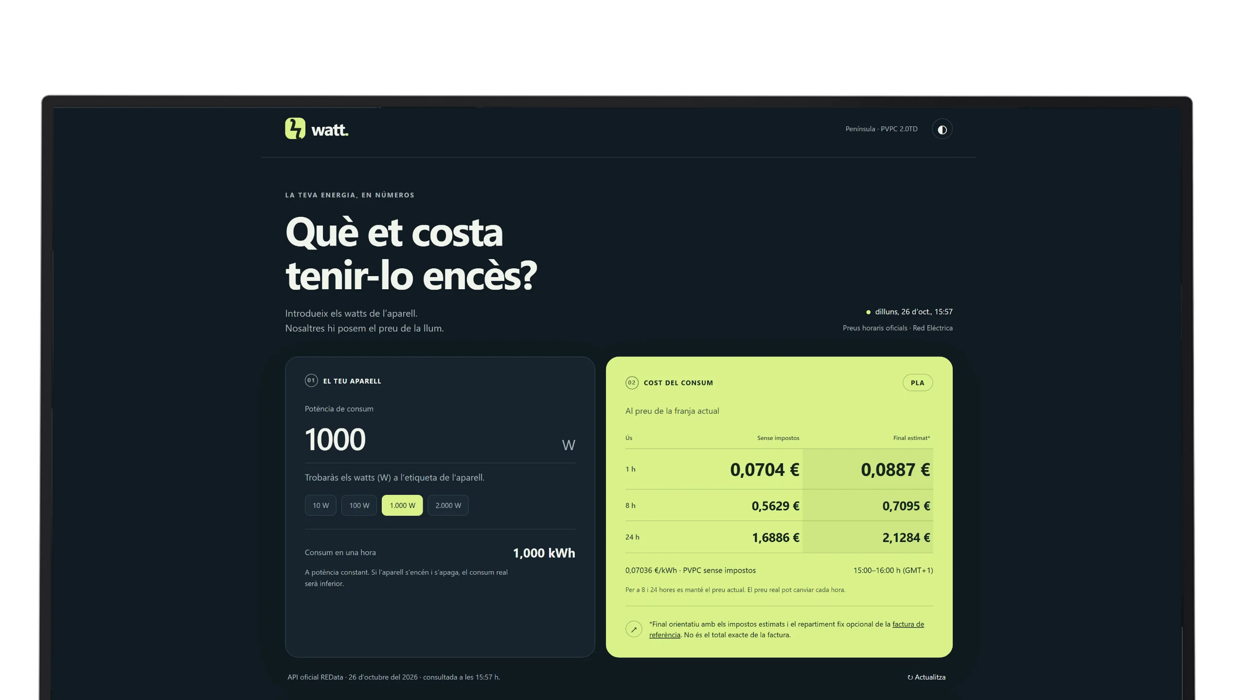 Calculadora de consum elèctric — escriptori