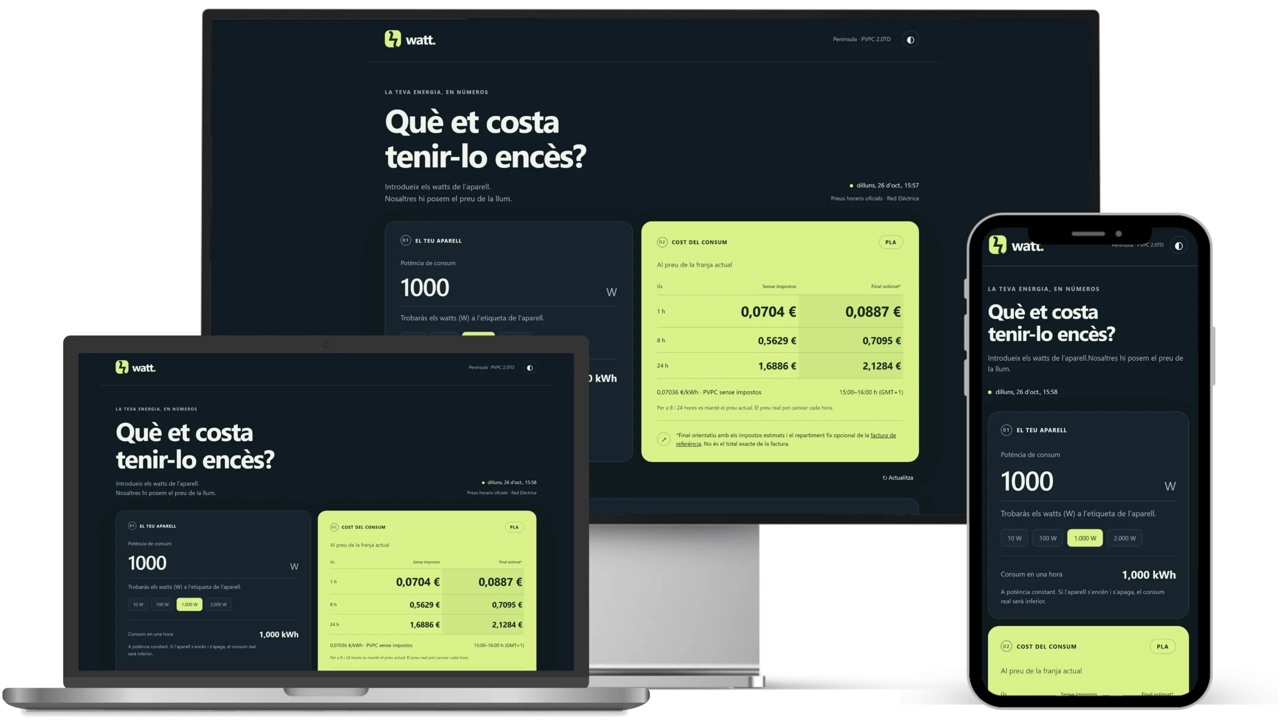 Calculadora de consum elèctric — vista general