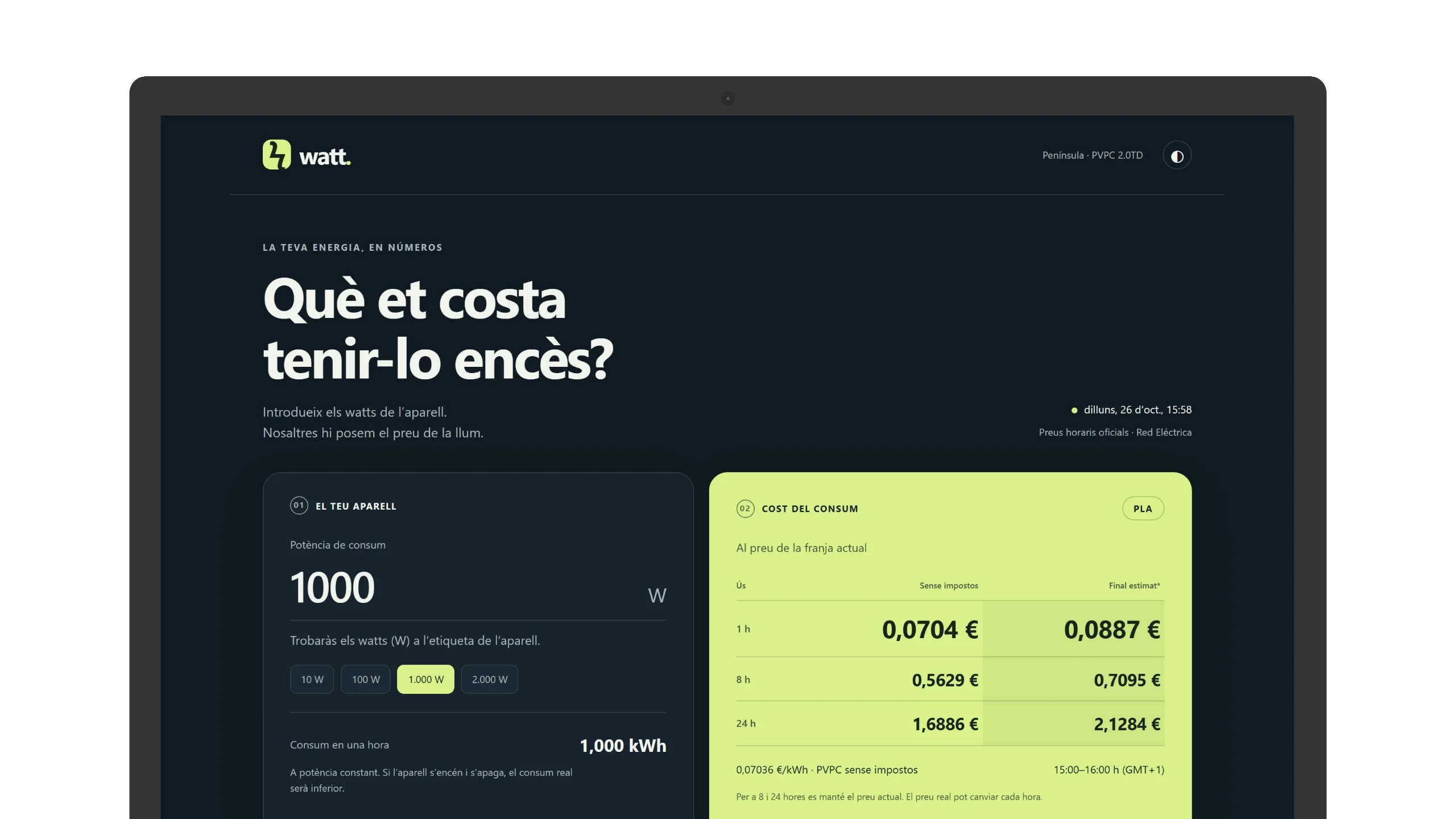 Calculadora de consum elèctric — portàtil