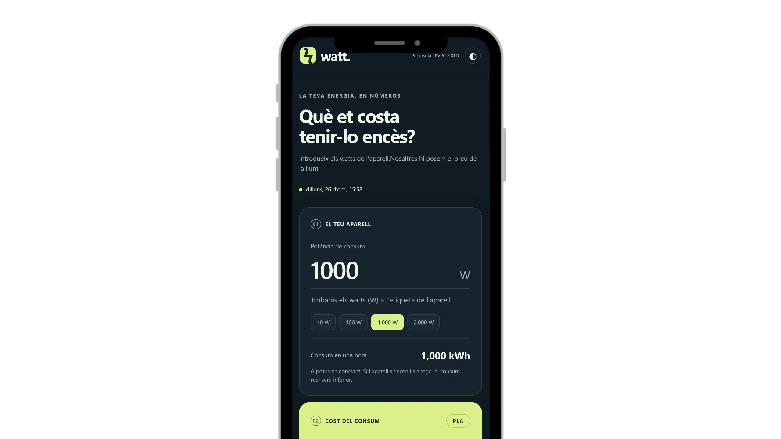 Calculadora de consum elèctric — mòbil